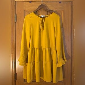 Peach Love California Mustard Tiered Tie-Neck Dress